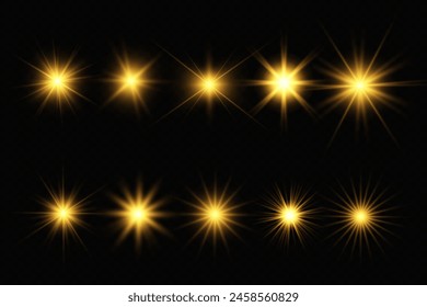 Chispa de luz. La estrella parpadea brillantemente. Conjunto de efectos brillantes.	