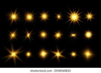 Chispa de luz. La estrella parpadea brillantemente. Conjunto de efectos brillantes.	