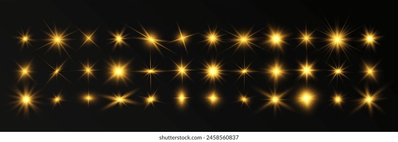 Chispa de luz. La estrella parpadea brillantemente. Conjunto de efectos brillantes.	