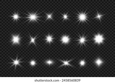 Chispa de luz. La estrella parpadea brillantemente. Conjunto de efectos brillantes.	