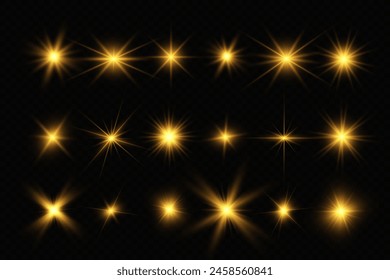 Chispa de luz. La estrella parpadea brillantemente. Conjunto de efectos brillantes.	