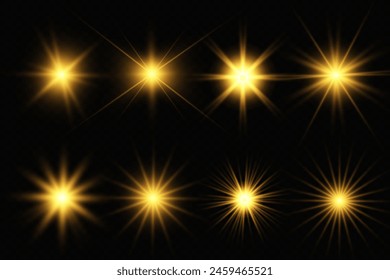 Chispa de luz. La estrella parpadea brillantemente. Conjunto de efectos brillantes.