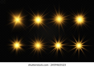 Chispa de luz. La estrella parpadea brillantemente. Conjunto de efectos brillantes.