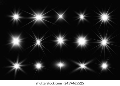 Chispa de luz. La estrella parpadea brillantemente. Conjunto de efectos brillantes.