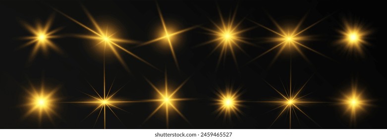 Chispa de luz. La estrella parpadea brillantemente. Conjunto de efectos brillantes.