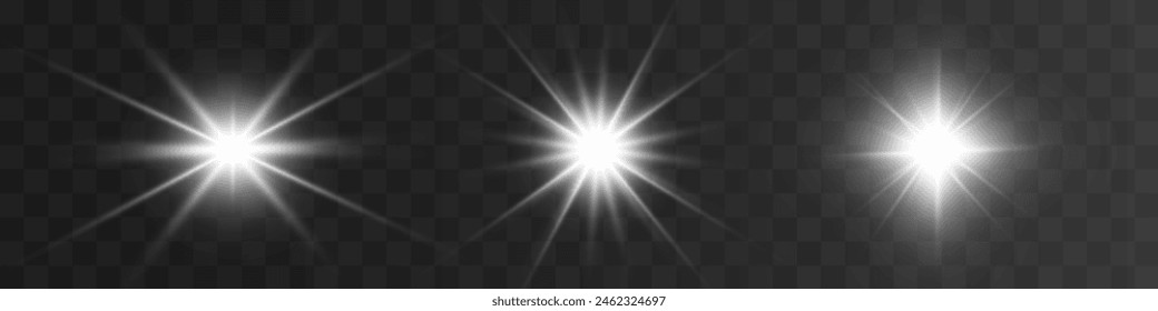 Chispa de luz. La estrella parpadea brillantemente. Conjunto de efectos brillantes.	