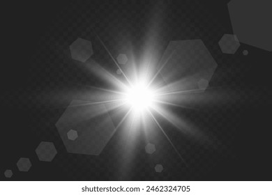 Chispa de luz. La estrella parpadea brillantemente. Conjunto de efectos brillantes.	