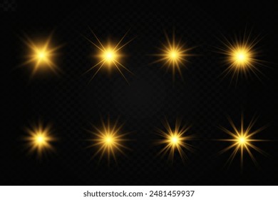 Chispa de luz. La estrella parpadea brillantemente. Conjunto de efectos brillantes.	