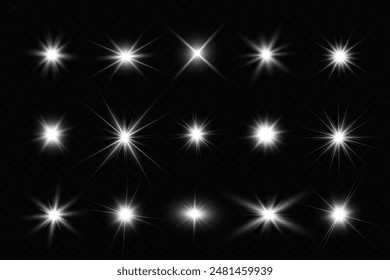 Chispa de luz. La estrella parpadea brillantemente. Conjunto de efectos brillantes.	