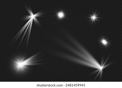 Chispa de luz. La estrella parpadea brillantemente. Conjunto de efectos brillantes.	