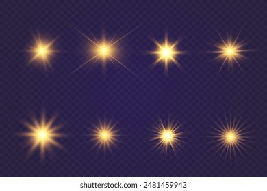 Chispa de luz. La estrella parpadea brillantemente. Conjunto de efectos brillantes.	