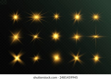 Chispa de luz. La estrella parpadea brillantemente. Conjunto de efectos brillantes.	