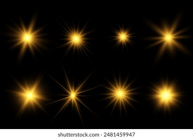 Chispa de luz. La estrella parpadea brillantemente. Conjunto de efectos brillantes.	