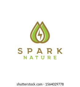 Spark of nature logo design, logo leaves the environment of modern technology, simple minimalist design eco botanical agriculture