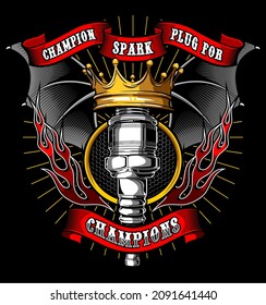 
Spark Plug With Bat Wings And Fire Crown Background, Cown, Naked Bike Rider, Biker, Rider, T-shirt Design, Motorcycle Club, Patch, Motorradfahrer, Motorrijder, Motard