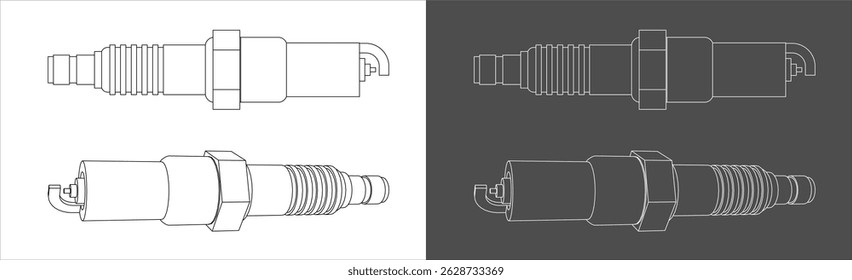 spark plug Blueprint Vector with Engineering Technical Illustration 