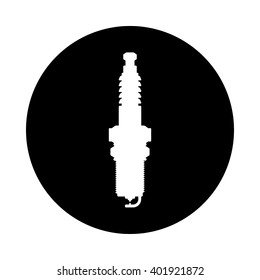 Spark plug circle icon. Black, round, minimalist icon isolated on white background. Spark plug simple silhouette. Web site page and mobile app design vector element.