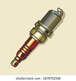 Spark plug. Color illustration of spark plug. Design element for logo, label, emblem, sign, poster. Vector illustration.