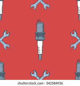 Spark plug with crossed wrenches Seamless Pattern Vector illustration