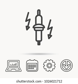 Spark plug icon. Car electric part sign. Notebook, Calendar and Cogwheel signs. Download arrow web icon. Vector