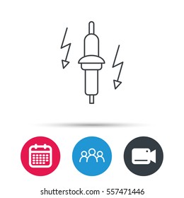 Spark plug icon. Car electric part sign. Group of people, video cam and calendar icons. Vector
