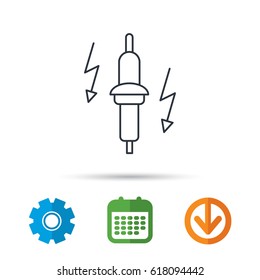 Spark plug icon. Car electric part sign. Calendar, cogwheel and download arrow signs. Colored flat web icons. Vector