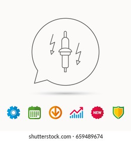 Spark plug icon. Car electric part sign. Calendar, Graph chart and Cogwheel signs. Download and Shield web icons. Vector