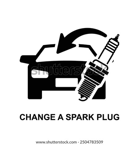 Change a spark plug icon. Car spark plug replacement isolated on background vector illustration.