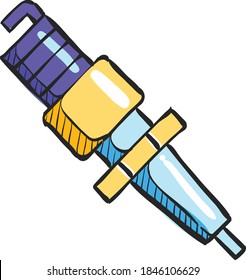 Spark plug icon in color drawing. Motorcycle parts