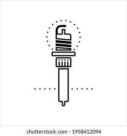 Spark Plug Icon, Electric Current Spark Plug Automobile Vector Art Illustration