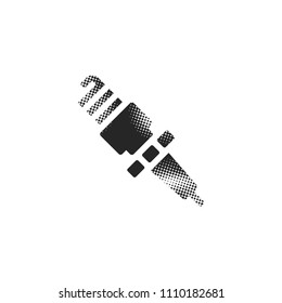 Spark plug icon in halftone style. Black and white monochrome vector illustration.