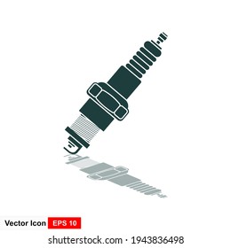 Spark plug icon with long shadow. Flat design style. Spark plug silhouette. Simple icon. Modern flat icon in stylish colors. 