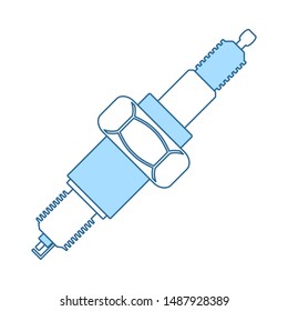 Spark Plug Icon. Thin Line With Blue Fill Design. Vector Illustration.
