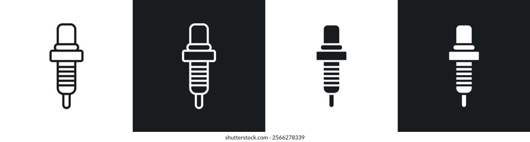 Spark plug icons collection in black filled and line style.