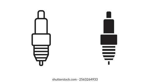 Spark plug icons in flat and line style set.