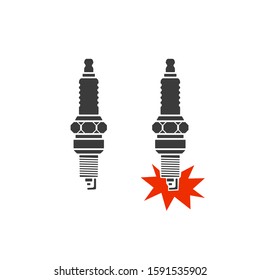 Spark plug long, vector illustration, flat silhouette, spark for internal combustion engine
