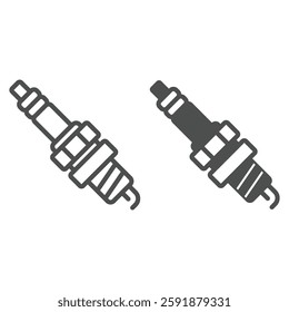 Spark plug of motor engine line and solid icon, car service concept. Vector graphics. Ignition candle, car part sign on white background, outline style icon for mobile or web design