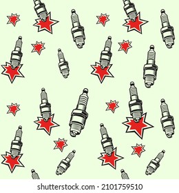 Spark plug with spark for motor, motorcycle, car, scooter. Pattern.