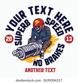 Spark Plug Rider Vector Design Automotive Badge Illustration for Logo, T-shirt Design and Others