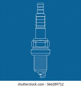Spark Plug. Vector illustration on Blueprint Background.