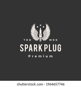 spark plug wing hipster vintage logo vector icon illustration