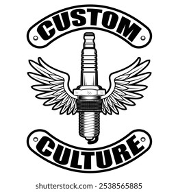 Spark plug with wings vector illustration. Custom garage or mechanic badge,emblem logo	