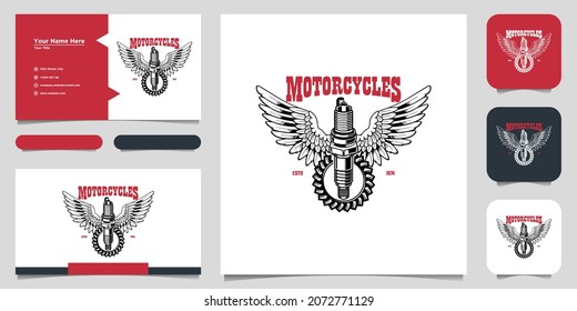 Spark plug with wings. Vintage auto emblem. Logo design and business card