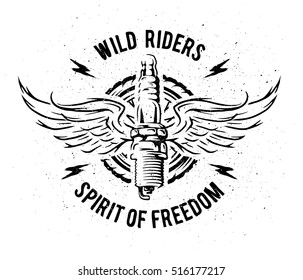 Spark plug with wings. Vintage auto emblem.