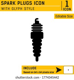 spark plugs premium icon with solid style isolated on white background. Vector icon design template with glyph style. Design for website or mobile app, UI, UX and more. Include based 64x64 pixels size