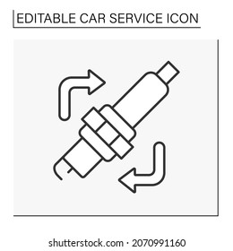  Spark plugs replacement line icon. Change spark plugs for internal combustion engine.Car service concept. Isolated vector illustration. Editable stroke