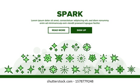 Spark And Sparkle Star Landing Web Page Header Banner Template Vector. Different Glitter And Flare Spark Illustration