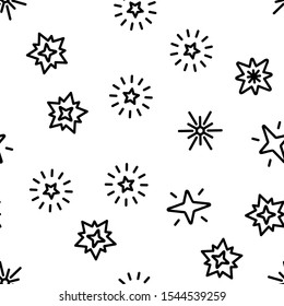 Spark And Sparkle Star Vector Seamless Pattern Thin Line Illustration
