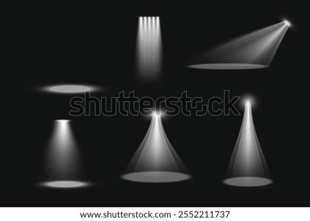 Spark spotlight white, light effect, Bright lighting with spotlights. Spot lighting of the stage. Lens flash light effect from a lamp or spot.