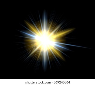 Spark vector light effects. Golden  star and star burst shine. Magic illumination. Glowing rays and flash. spotight  blurred motion. 
